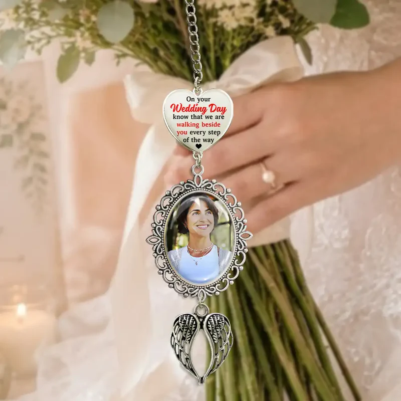Custom Photo Wedding Walking Beside You Memorial - Personalized Wedding Charm