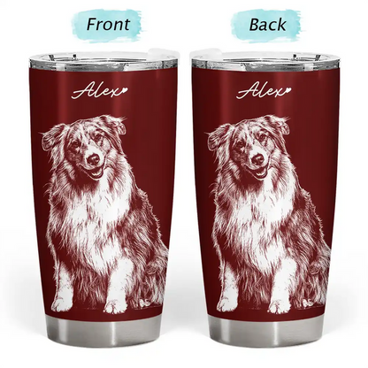 Custom Photo White Pencil Sketch Art Dog Cat Portrait - Personalized Tumbler