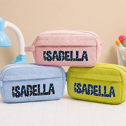 Customize Name Pencil Pouch Back To School - Personalized Corduroy Pencil Case