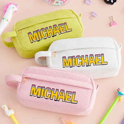 Customize Name Pencil Pouch Back To School - Personalized Corduroy Pencil Case