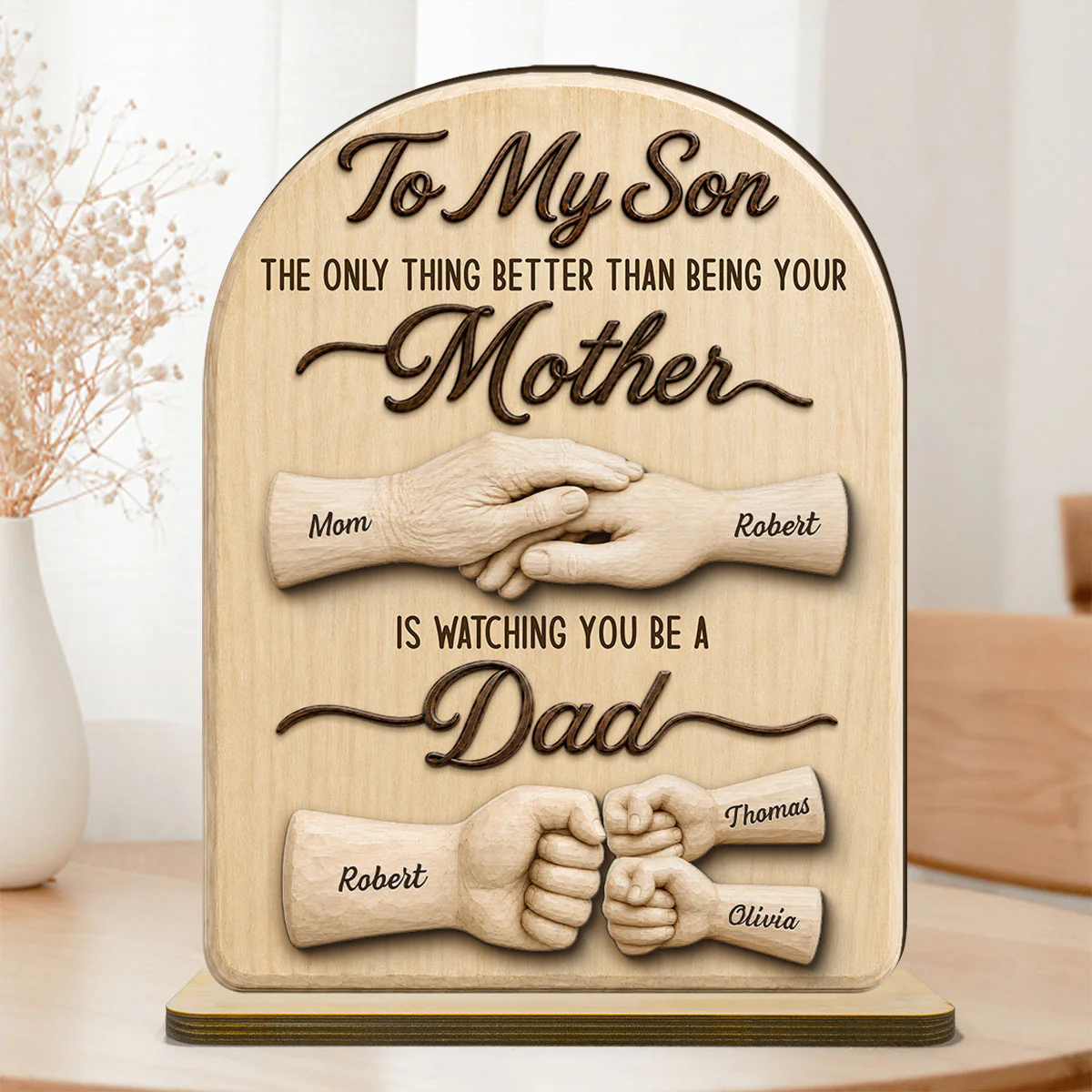 To My Son Watching You Be A Dad From Mom - Personalized Wooden Plaque - Father's Day Gift For Son