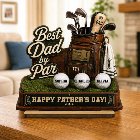 Best Dad By Par Custom Kid Name - Personalized Wooden Plaque - Father's Day Gift For Golf Dad