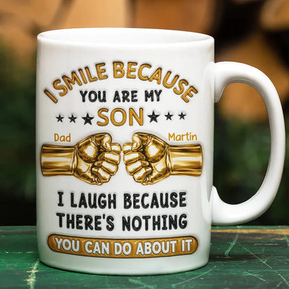 3D Inflated Effect I Smile Because You're My Son Hand Punch - Personalized White Edge-to-Edge Mug