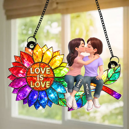 Sunflower Love is Love LGBT Couple - Personalized Suncatcher - Heartfelt Gift for Her, for Him