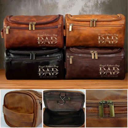 Custom Engraved Leather Toiletry Bag - Personalized Father's Day Birthday Gifts For Dad, Grandpa - Forever Thankful For Dad’s Love