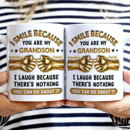 3D Inflated Effect I Smile Because You're My Son Hand Punch - Personalized White Edge-to-Edge Mug