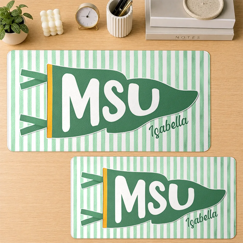 School Pennant Flag - Personalized Leather Desk Mat