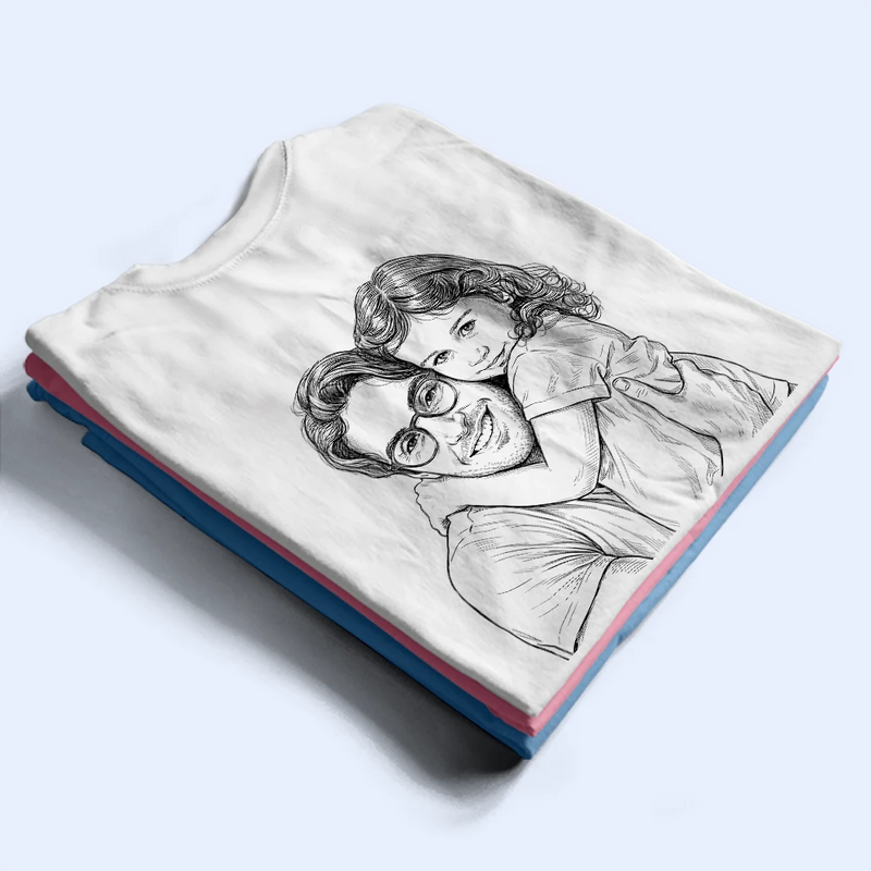 Custom Photo Pencil Sketch Dad Tshirt With Kid's Name, First Time Dad - Personalized T Shirt
