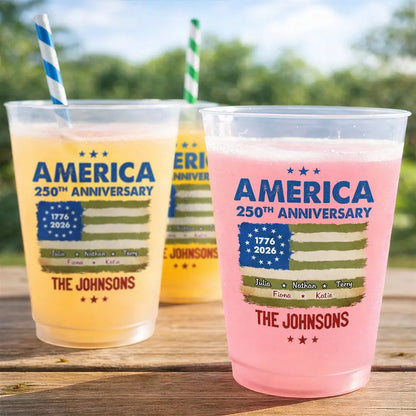 Patriotic 250th Anniversary Family Names - Personalized Frosted Cups