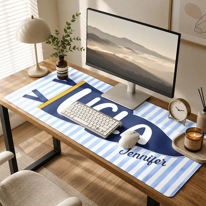 School Pennant Flag - Personalized Leather Desk Mat