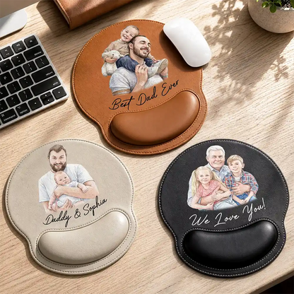 Custom Photo Realistic Watercolor Art I Love You Daddy Papa - Personalized Leather Mouse Pad