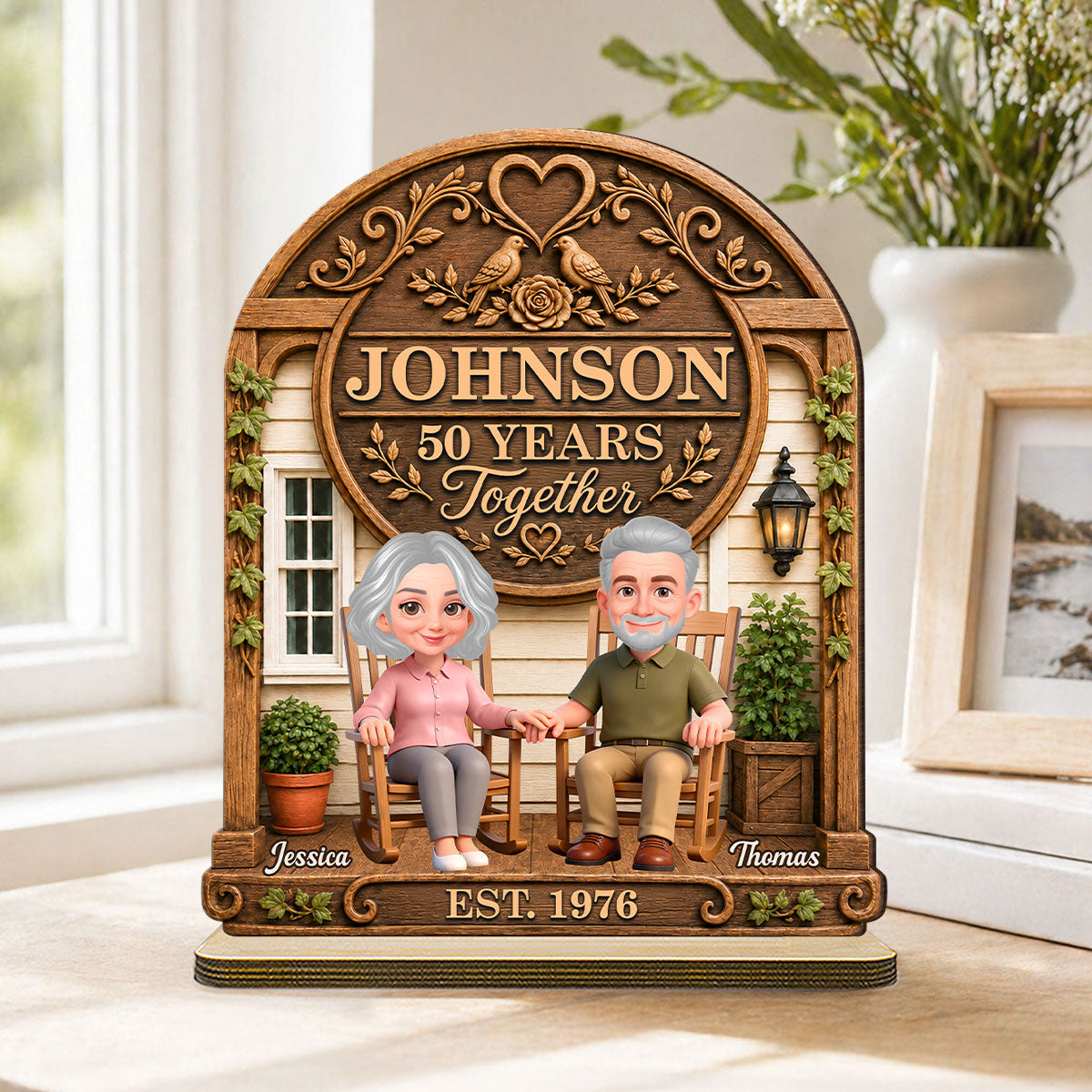 Old Couple 30th 40th 50th Anniversary Gift - Personalized Wooden Plaque - Wedding Year Decor
