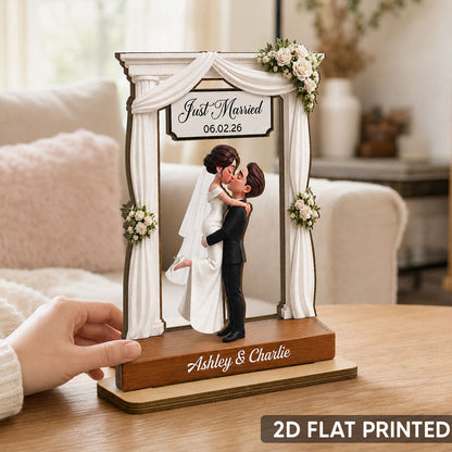 Wedding Couple 2D Flat - Personalized Wooden Plaque - Wedding Gift Anniversary Gift Newlywed Gift