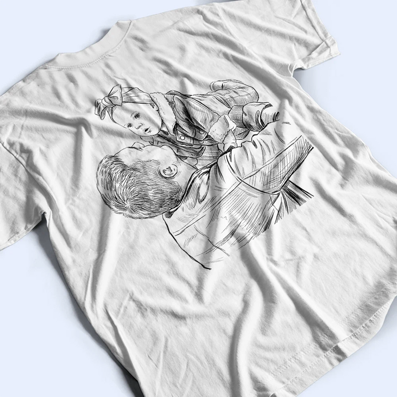 Custom Photo Pencil Sketch Dad Tshirt With Kid's Name, First Time Dad - Personalized T Shirt
