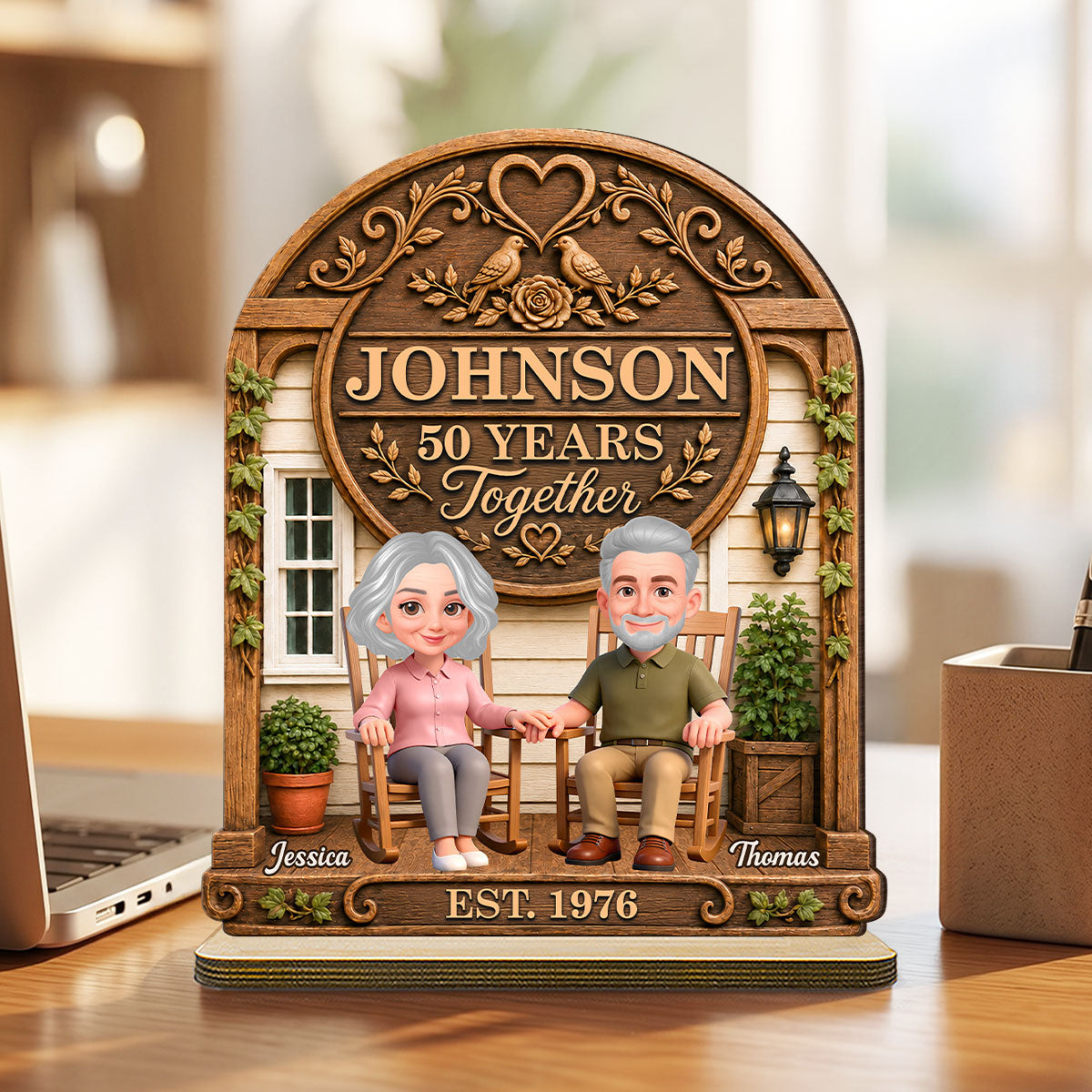 Old Couple 30th 40th 50th Anniversary Gift - Personalized Wooden Plaque - Wedding Year Decor