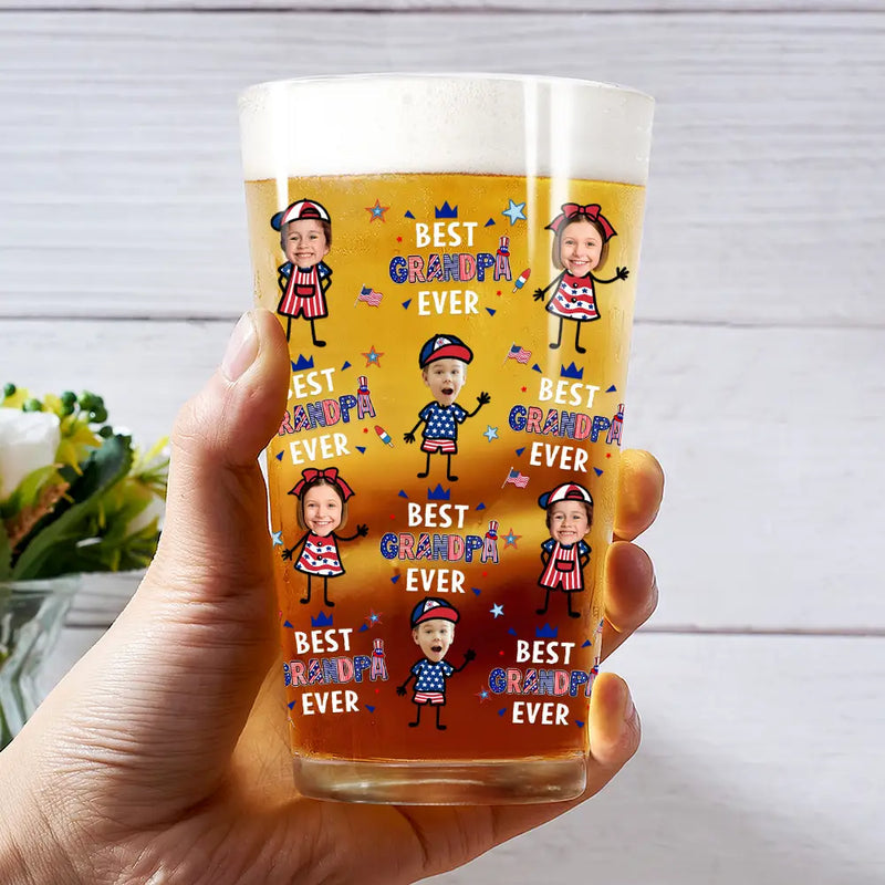 Custom Photo Stars & Stripes Best Dad Grandpa Ever - Personalized Beer Glass