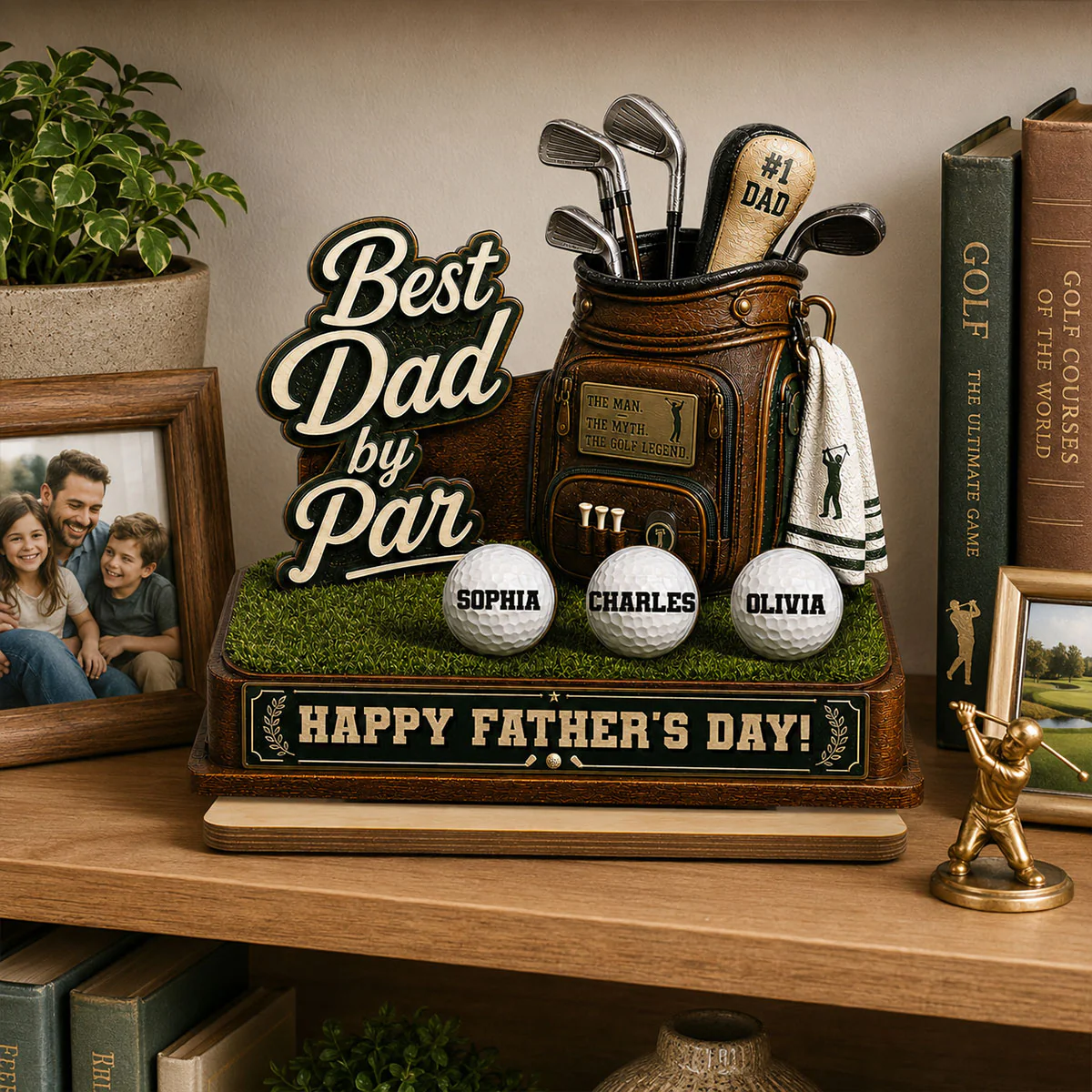 Best Dad By Par Custom Kid Name - Personalized Wooden Plaque - Father's Day Gift For Golf Dad