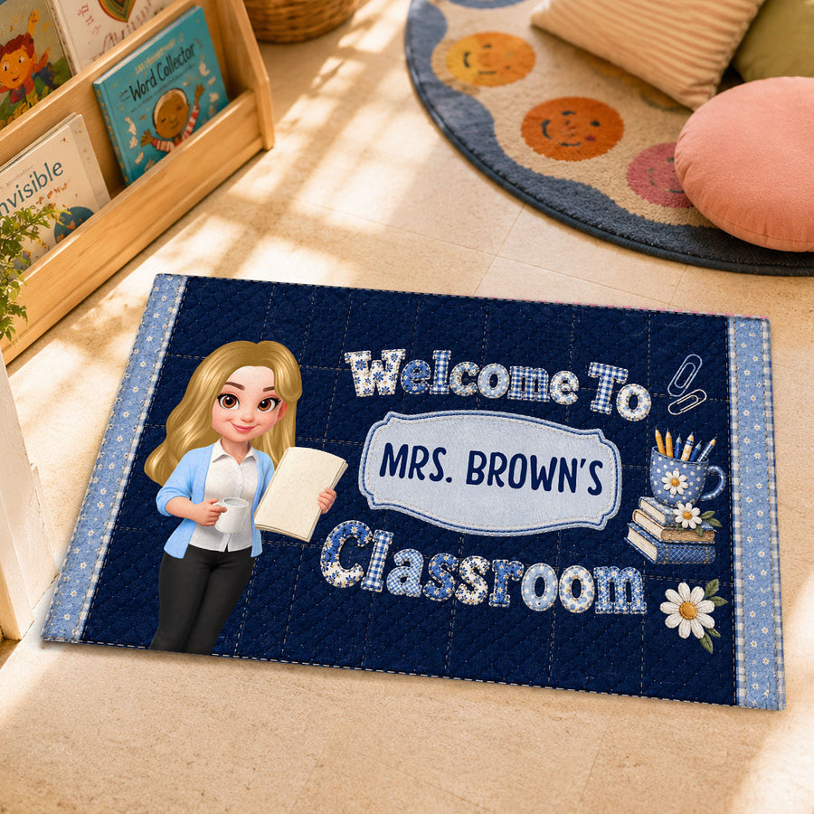 Pastel Floral Teacher Welcome To Classroom - Personalized Doormat - Back To School Gift, Classroom Decoration
