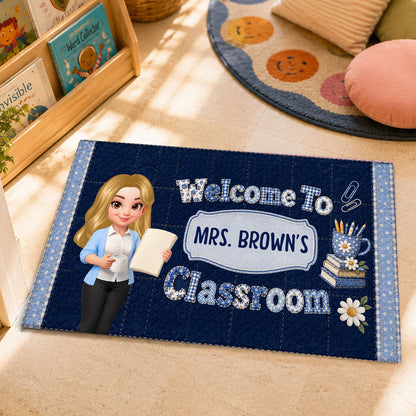 Pastel Floral Teacher Welcome To Classroom - Personalized Doormat - Back To School Gift, Classroom Decoration