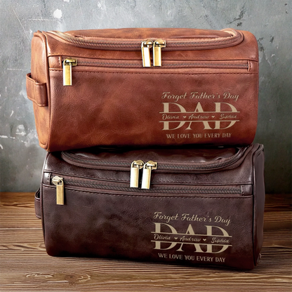 Custom Engraved Leather Toiletry Bag - Personalized Father's Day Birthday Gifts For Dad, Grandpa - Forever Thankful For Dad’s Love
