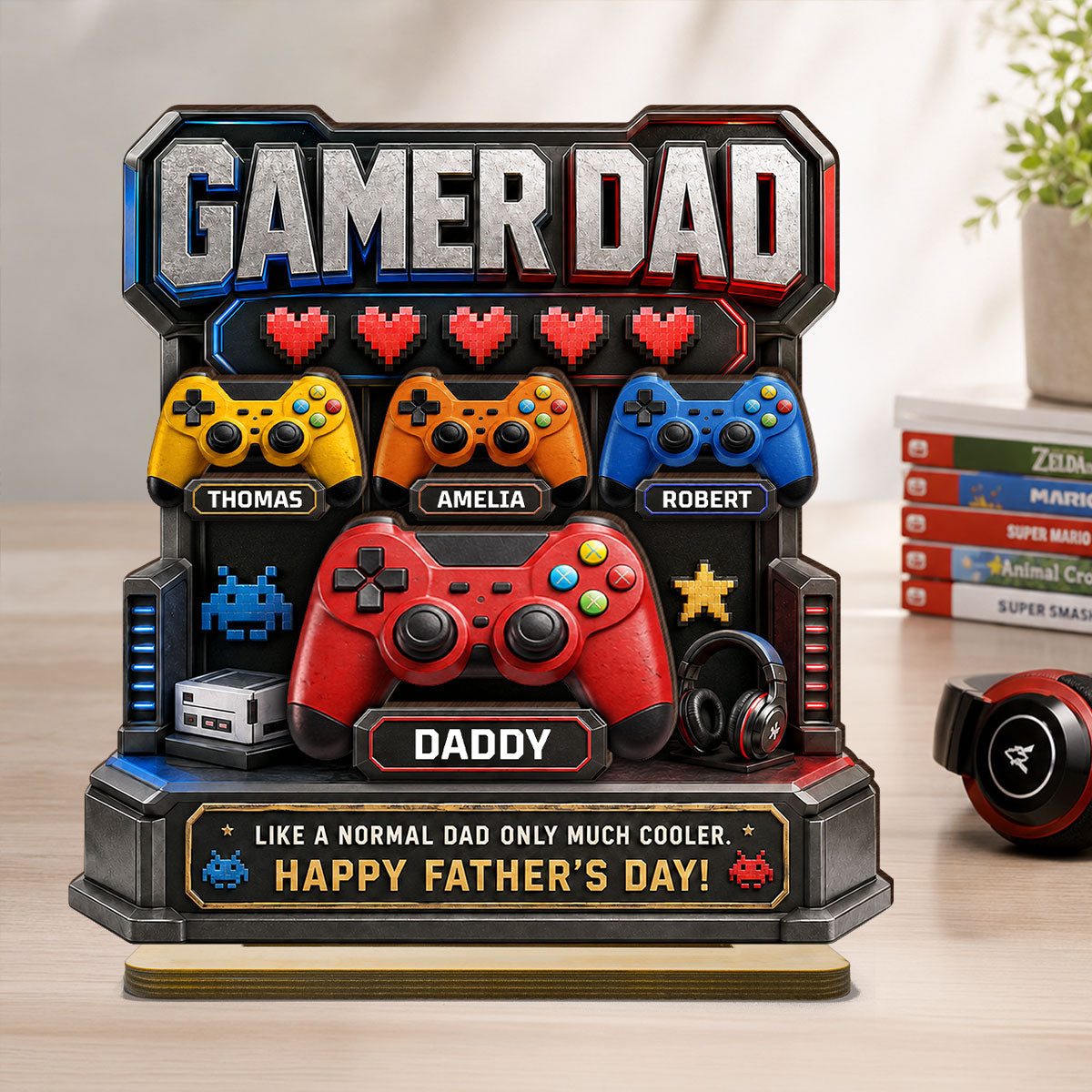 Gamer Dad Much Cooler - Personalized Wooden Plaque - Father's Day Gift for Dad, Husband