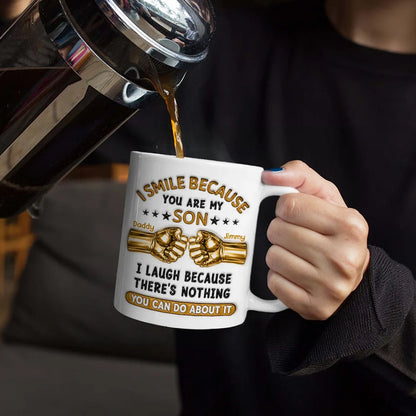 3D Inflated Effect I Smile Because You're My Son Hand Punch - Personalized White Edge-to-Edge Mug