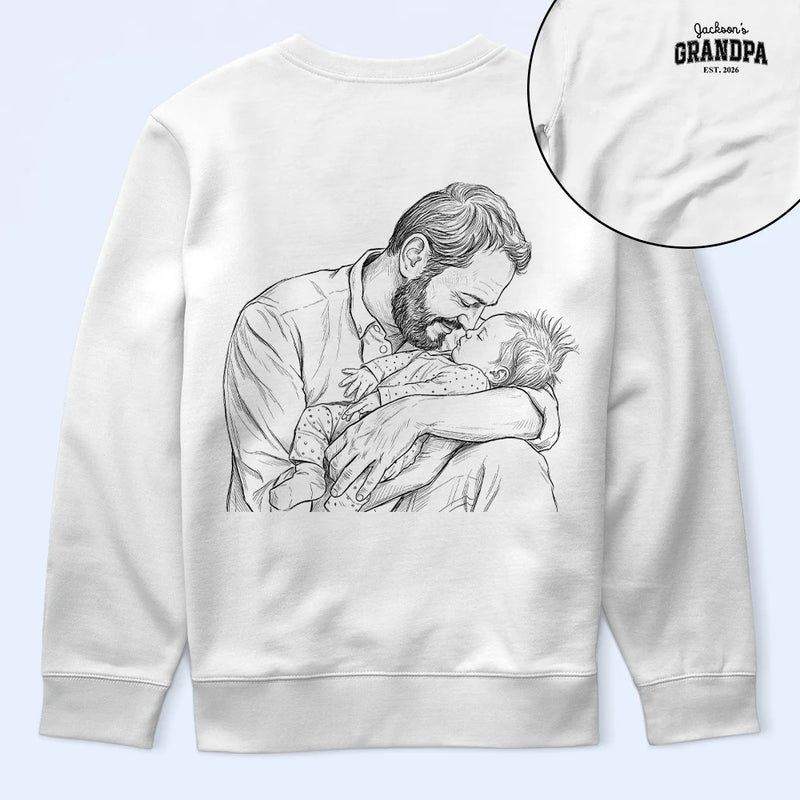 Custom Photo Pencil Sketch Dad Tshirt With Kid's Name, First Time Dad - Personalized T Shirt