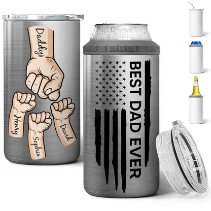 Best Dad Papa Ever Fist Bumps Vector Nation Flag Gift For Husband Father Figures Personalized 4 In 1 Can Cooler