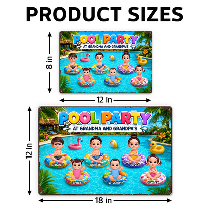 Pool Party At Grandpa Grandma's - Personalized Metal Sign - Gift For Grandparents, Summer Poolside Decoration