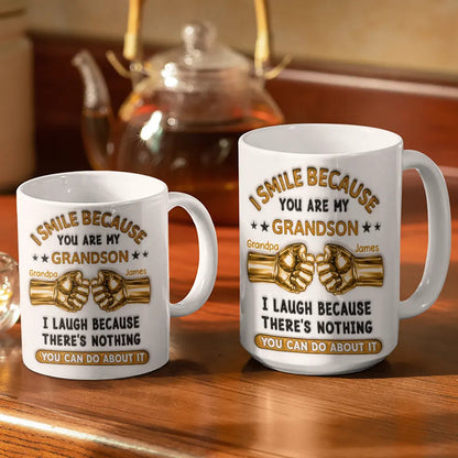 3D Inflated Effect I Smile Because You're My Son Hand Punch - Personalized White Edge-to-Edge Mug