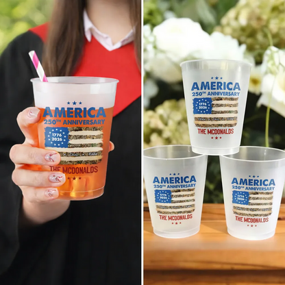 Patriotic 250th Anniversary Family Names - Personalized Frosted Cups