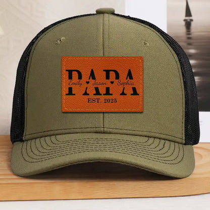 Dad Grandpa Est - Personalized Leather Patch Hat
