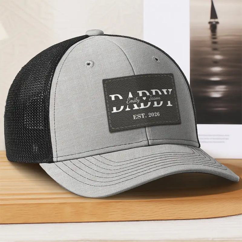 Dad Grandpa Est - Personalized Leather Patch Hat