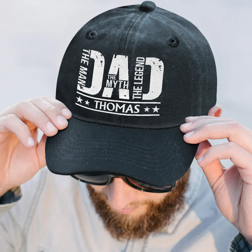 The Man The Myth The Legend Dad Papa - Personalized Vintage Washed Denim Cap
