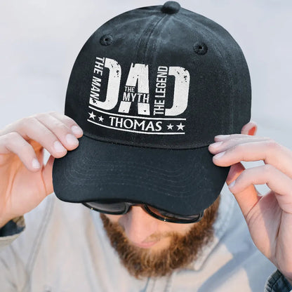 The Man The Myth The Legend Dad Papa - Personalized Vintage Washed Denim Cap