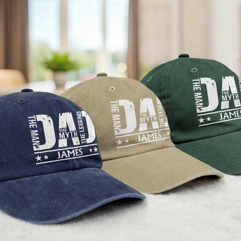 The Man The Myth The Legend Dad Papa - Personalized Vintage Washed Denim Cap