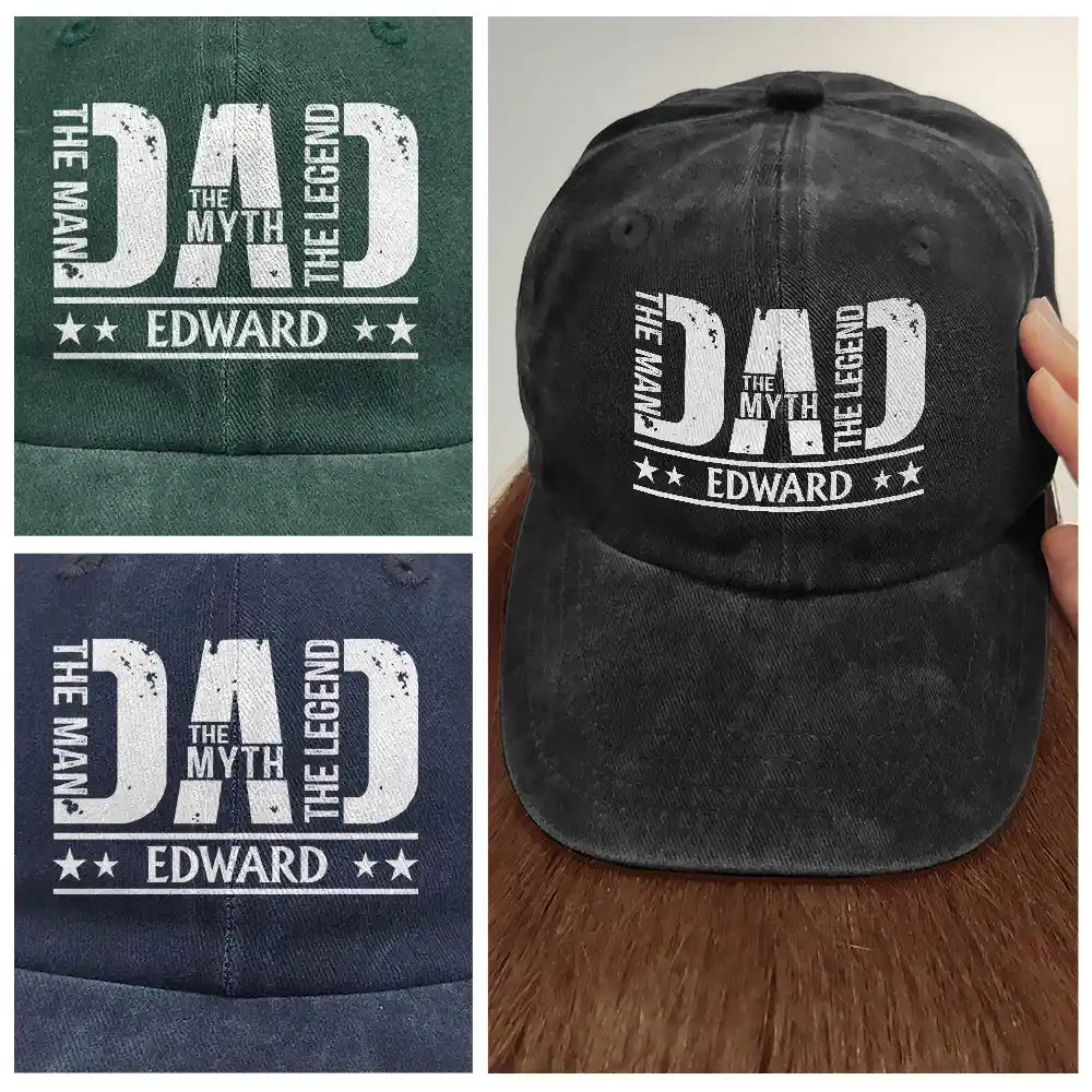 The Man The Myth The Legend Dad Papa - Personalized Vintage Washed Denim Cap