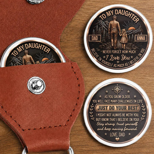 Dad & Daughter Son Just Do Your Best - Personalized Leather Pocket Hug