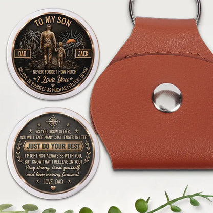 Dad & Daughter Son Just Do Your Best - Personalized Leather Pocket Hug