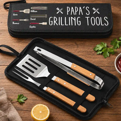 Daddy's Grilling Tools - Personalized BBQ Tool Set With Storage Bag