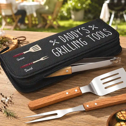 Daddy's Grilling Tools - Personalized BBQ Tool Set With Storage Bag