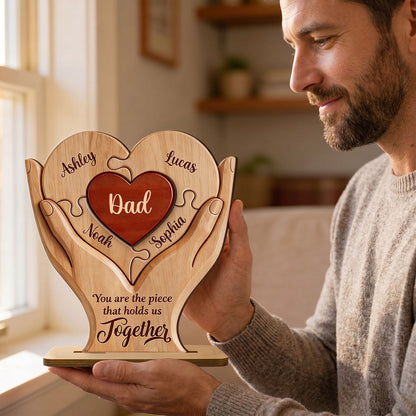 Dad The Piece That Holds Us Together - Personalized Wooden Plaque - Father's Day Gift for Dad, Husband