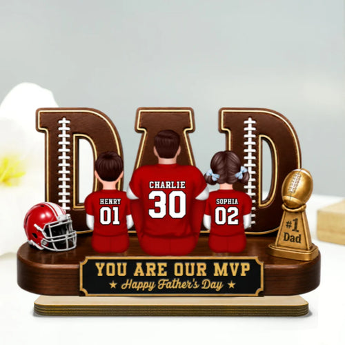 American Football Dad Legend Daddy's Dream Team - Personalized Wooden Plaque - Unique Trending Father's Day Gift For Dad, Husband, Football Fans