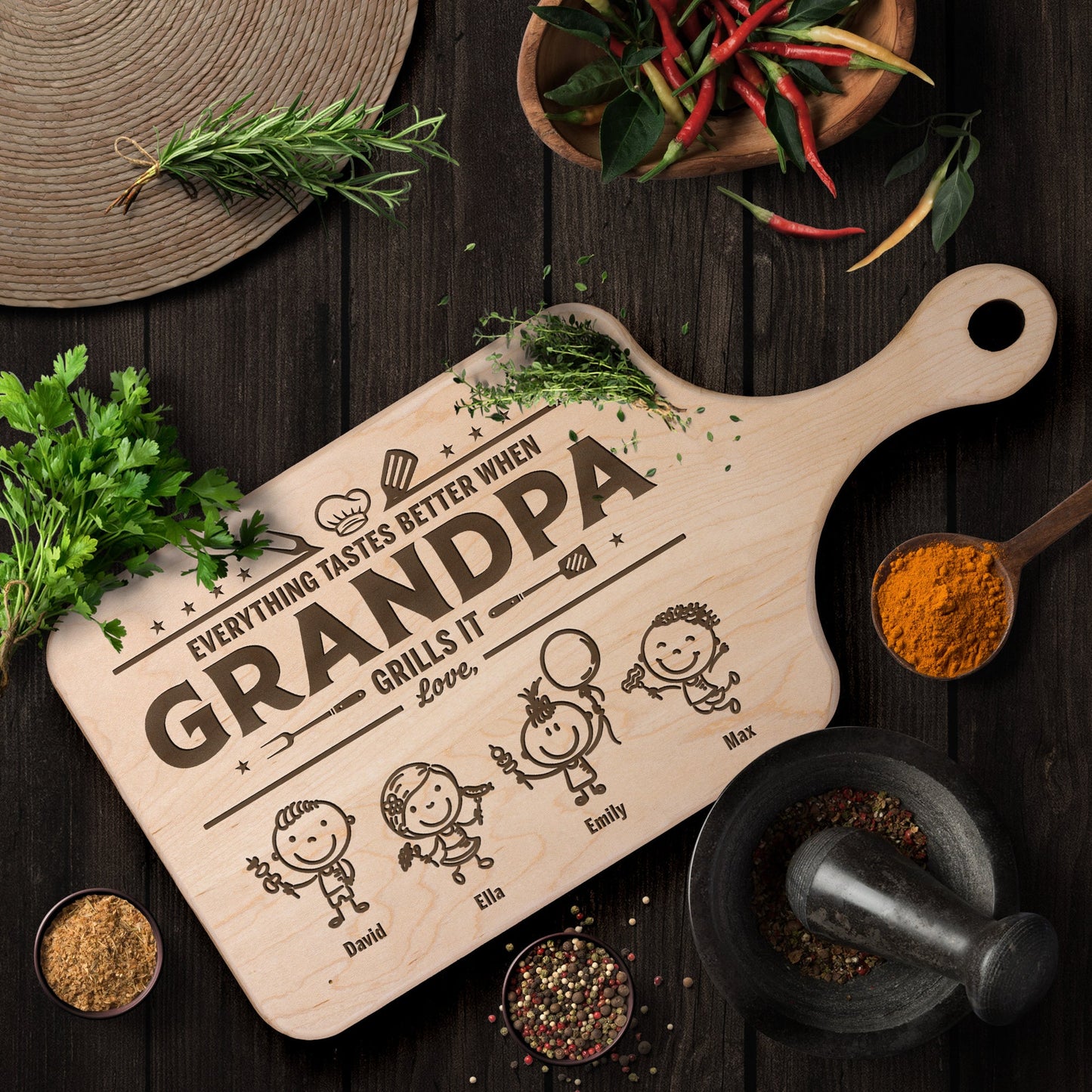 Father's Day Gifts, Everything Tastes Better When Grandpa, Dad Grills It - Father's Day Gift - Personalized Cutting Board