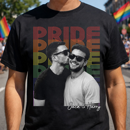 Retro Pride Bootleg Style LGBT+ Couple - Personalized Shirt - Gift For Couple, Happy Pride Month