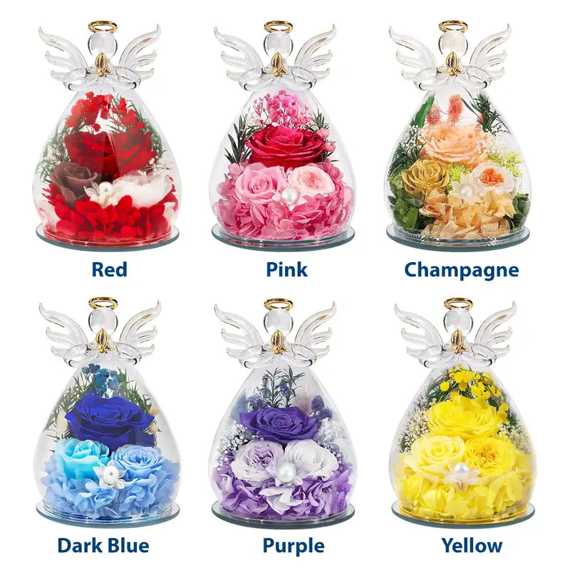 Mom Grandma Flower We Love You - Personalized Flower In Glass Angel Figurine