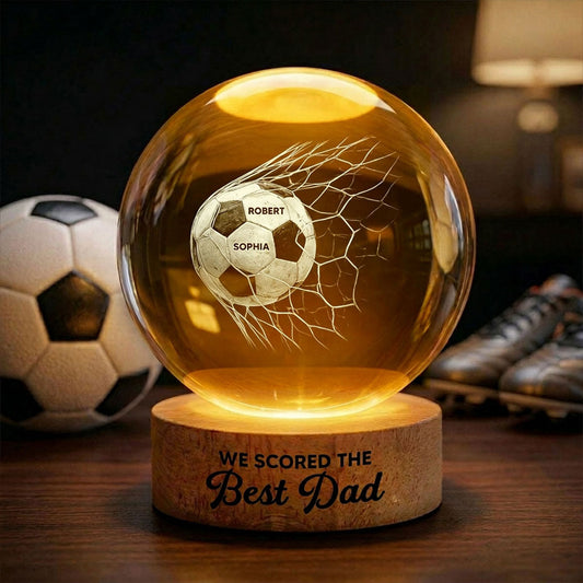 We Scored The Best Dad - Personalized Crystal Ball LED Night Light - Father's Day Gift For Soccer Dad