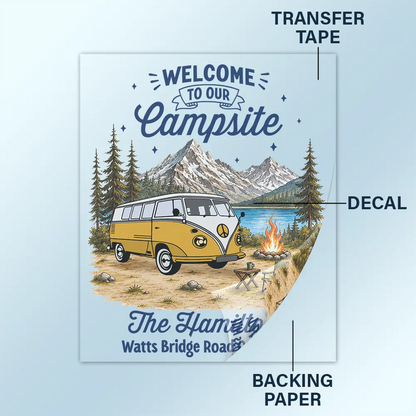 Family Welcome To Our Campsite - Personalized Decor Decal