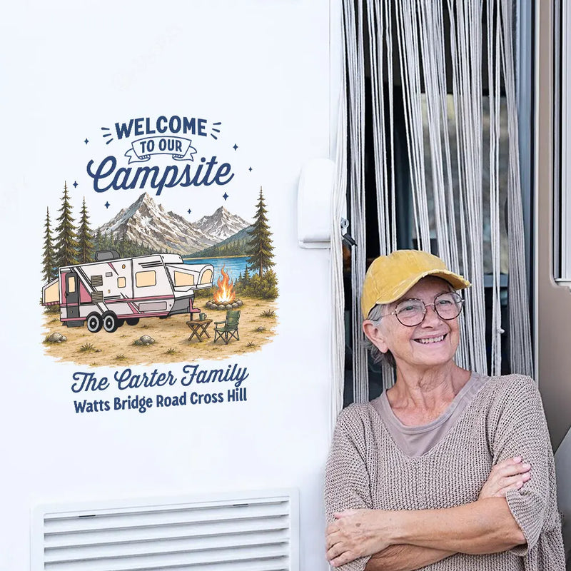 Family Welcome To Our Campsite - Personalized Decor Decal