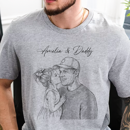 Father's Day Gifts, Father's Day Gift For Husband, Dad Custom Photo Sketch Line Art - Personalized Shirt